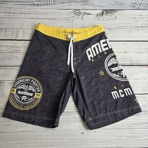 American Fighter Board Shorts Mens‎ 32 Dark Gray Yellow Beach Surf Swim Trunks